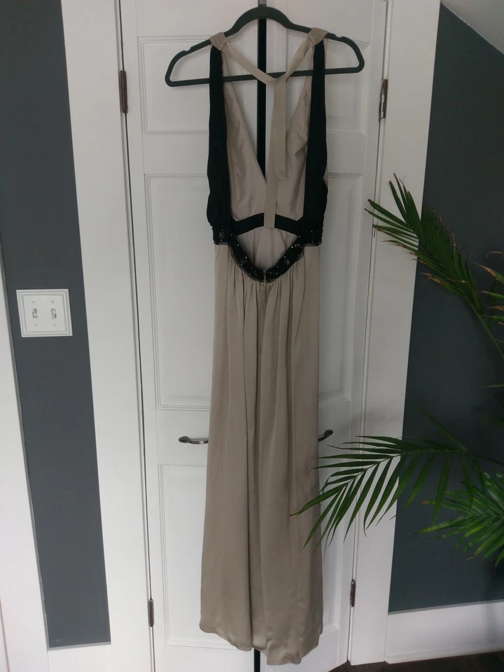 BCBGMaxazria крем с черными деталями блестками платье гала выпускного вечера коктейль размер 4 - Изображение 2 из 3