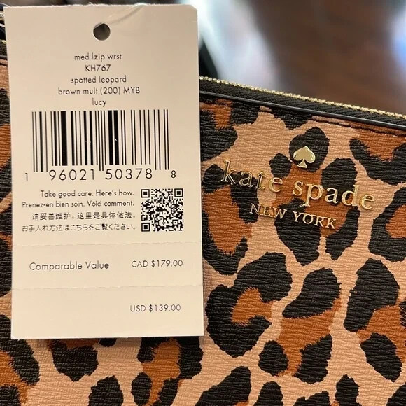 Kate Spade Lucy Leopard Medium Saffiano L-Zip Wristlet KH767