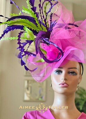 New Kentucky Derby Hat Elegant Purple and Green Kentucky Derby Fascinator Kentucky Derby Hat Lavender Purple Wide Brim Hat for Women  main image 3