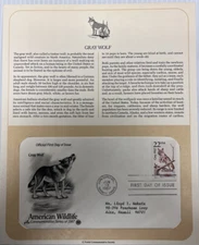 American Wildlife Mail Cover FDC & Info Sheet Gray Wolf 1987