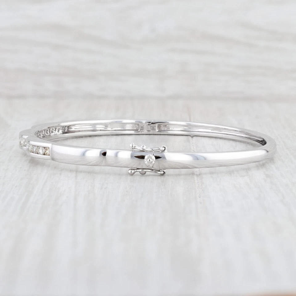 New 0.84ctw Diamond Bangle Bracelet 14k White Gold 7" Stackable - Image 2 of 4