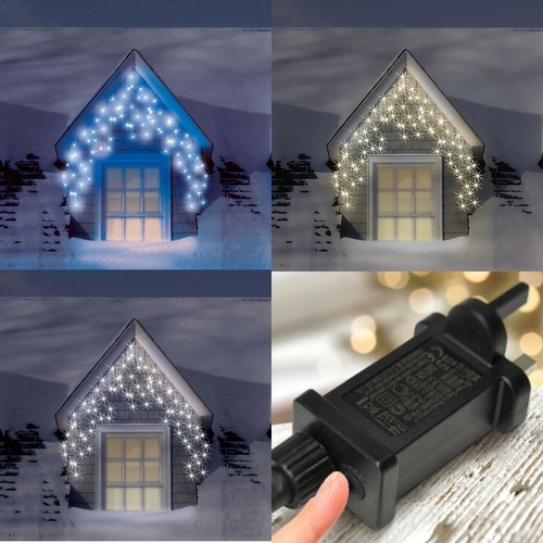 CHRISTMAS ICICLE LIGHTS 240/360/480/1000/2000 LED SNOWING XMAS HOUSE OUTDOOR