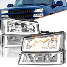 For 2003-2006 Chevy Silverado 1500-3500 Chrome Headlights w/ LED DRL Left& Right