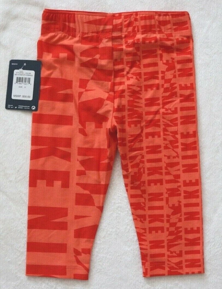NWT! Nike Club Allover Print Capris Pants 36a778 Lt Mango Girls $30 Sz 5 - Image 4 of 4