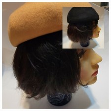 Vintage Brown Union Made Ladies Wool Pillbox Pear Of Hats Made in USA . LR