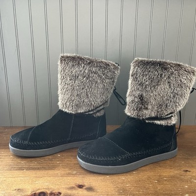 TOMS Faux Fur & Suede Nepal Black Boots Women's Shoes Size 7.5