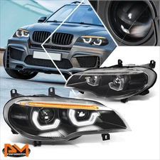 For 11-13 BMW X5 E70 HID Projector Headlights w/3D LED Start-Up Animation Black