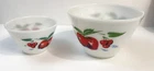 Fire King set of 2 Apples and Cherries mixing bowl white milk glass 9 1/2  6 1/2