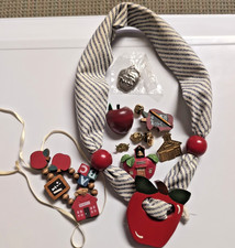 Lot Of Red Apple School House Teacher VTG Pins Brooch Necklace ABCs