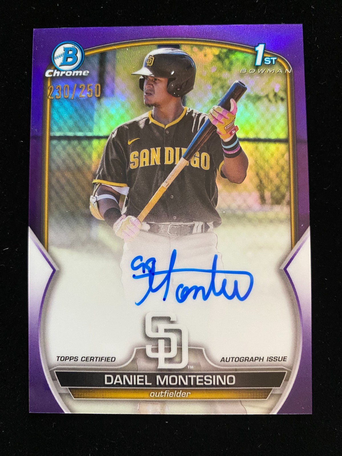 2023 Bowman Chrome DANIEL MONTESINO 1st Rookie PURPLE REFRACTOR AUTO #/250 RC SP