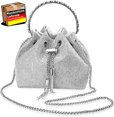Glitzer-Strass Clutch Damen Abendtasche Silber Hochzeits-Party-Tasche