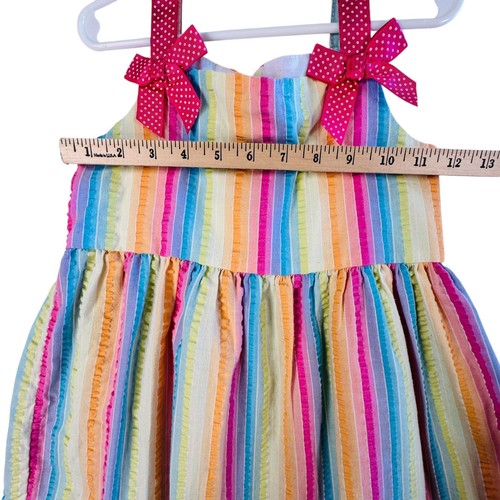 Rare Too Rainbow Stripe Dress 6 Girls Flip Flop Appliqué Bright Summer Playful - Picture 5 of 9