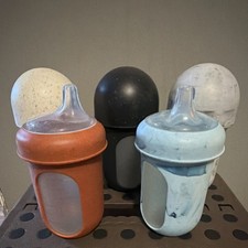 Boon Silicone Wide Neck Baby Bottle Set Multicolor Wide Nipple. 2 missing lids