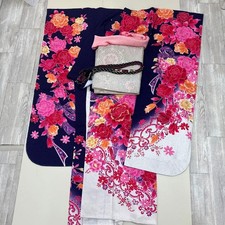 Furisode Kimono Blue SILK Coming-of-Age Ceremony Unused Size 165-169cm