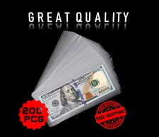 200 PCS Currency Sleeves Bill Holder Plastic Paper Money Holders Collector Grade