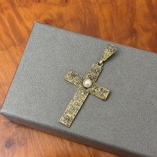 Theodor Fahrner Kreuz Anh&auml;nger 925 Silber vergoldet Perle Markasit Original