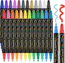 24 Colors Dual Tip Acrylic Paint Pens Markers, Premium Acrylic Paint