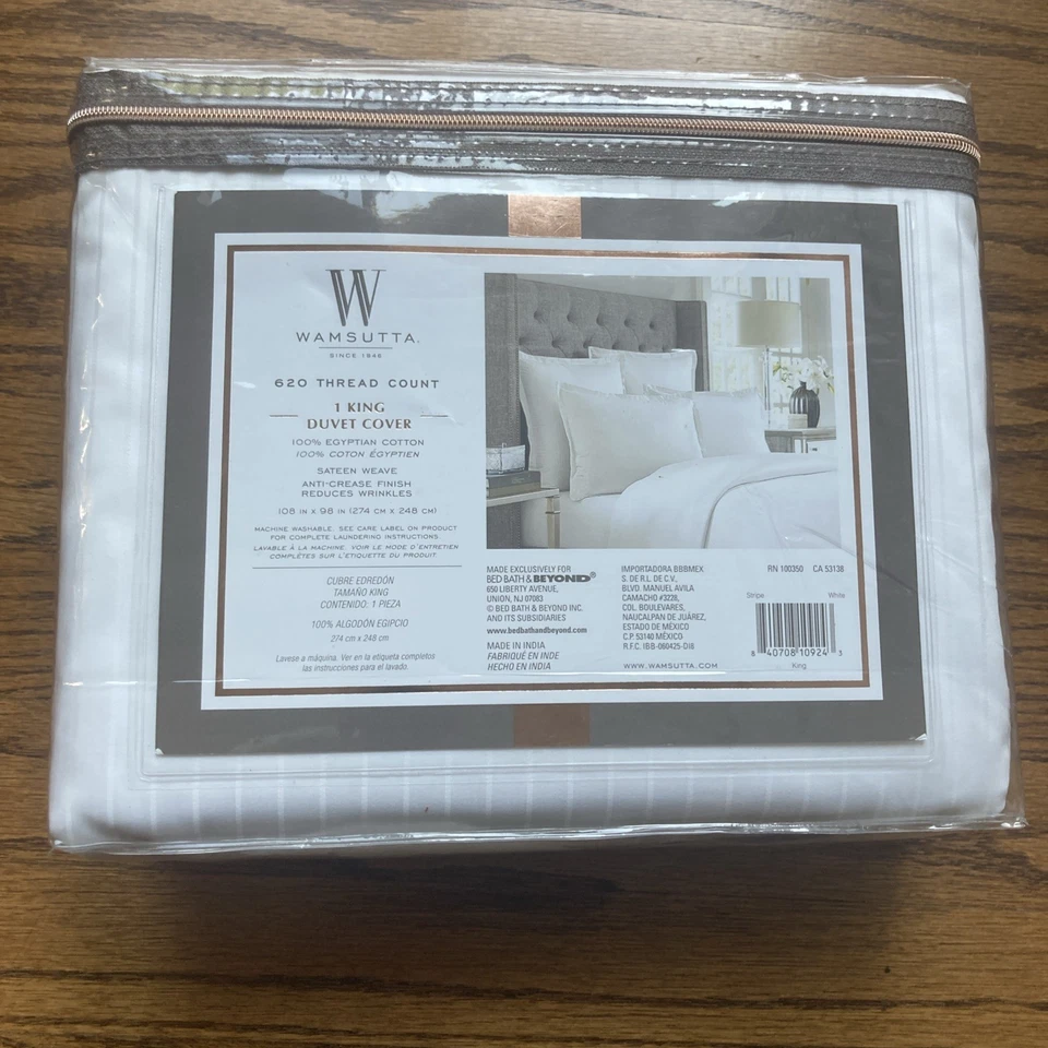Funda nórdica WAMSUTTA 620 THREAD COUNT King 100 % ALGODÓN rayas blancas Foto 2 de 4