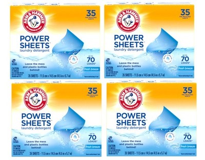 4 Pack ARM & HAMMER Power Sheets Laundry Detergent Fresh Breeze 35 ct 70 Loads