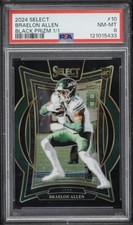 Braelon Allen 2024 Panini Select Black Prizm Rookie RC 1/1 PSA 8