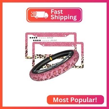 Qiankang Pink Leopard License Plate Frame Leopard Steering Wheel Cover Fashion Qiankang Pink Leopard License Plate Frame Leopard Steering Wheel Cover Fashion