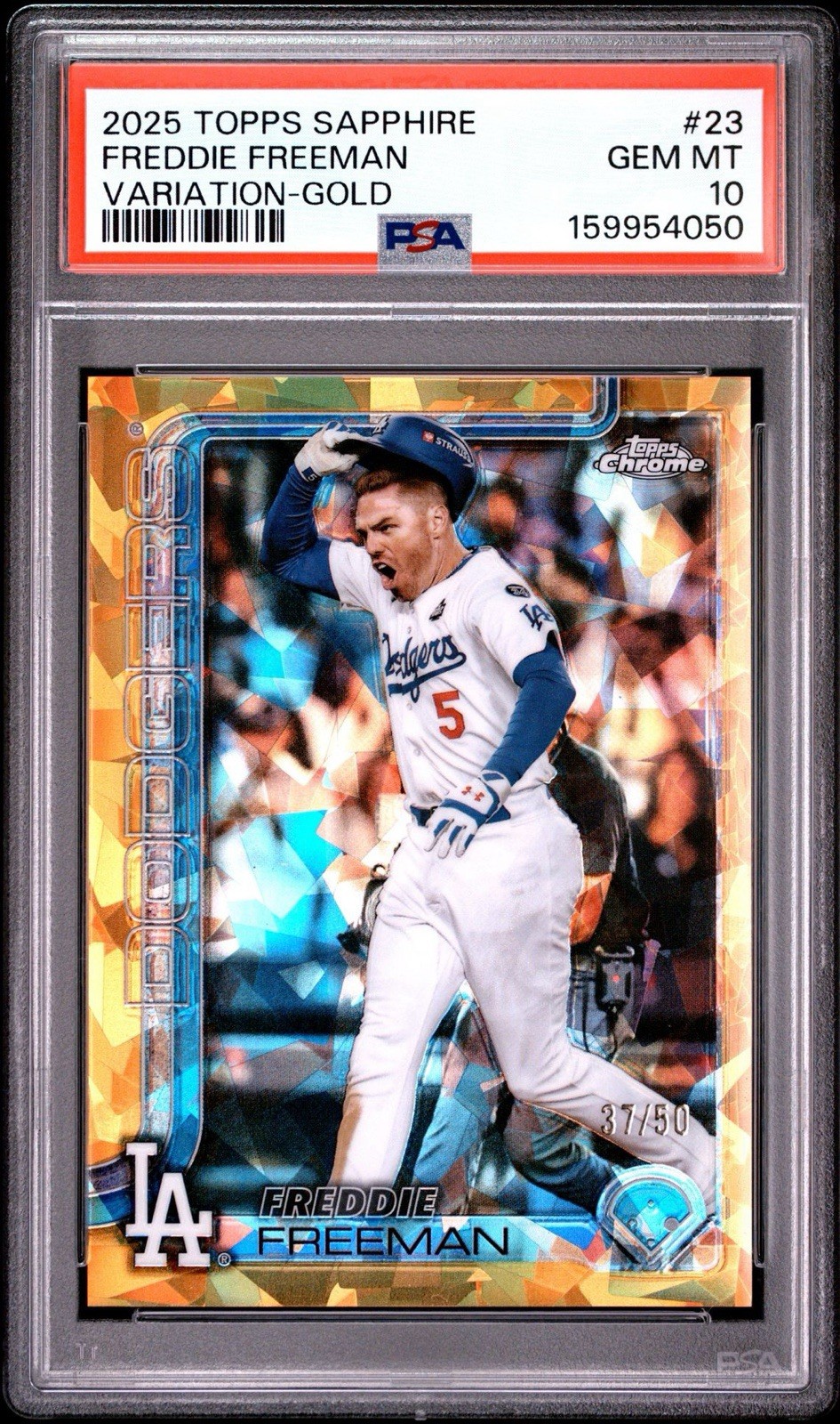 2025 Topps Sapphire FREDDIE FREEMAN Variation #23 Gold /50 PSA 10 GEM MINT view 1