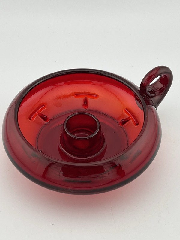 FentonRuby Red Glass Finger Loop Hurricane Candle Holder Base Only