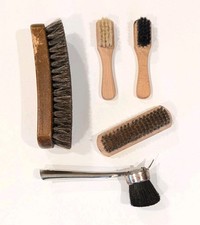 Lot Of 5 Shoe Shine Horsehair Bristle Brushes Vintage And Modern Made