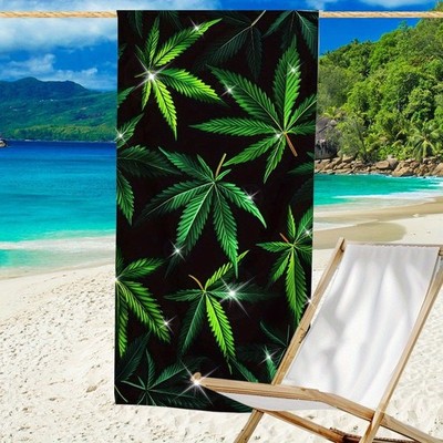One Green Leaf Pattern Microfiber Beach Towel - Highly Absorbent, Quick-Drying