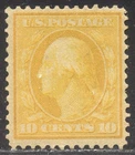 U.S. #364 SCARCE Mint VF w/ Cert - 1909 10c Yellow on Bluish Paper