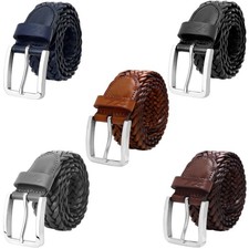 Falari  Men Braided Belt Stainless Steel Buckle Genuine Leather 35mm 9007