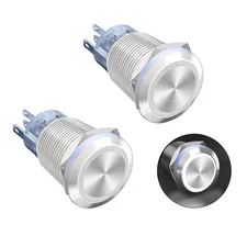 2 Pcs Latching Push Button Switch, 3V 6V, 3/4, White LED, Waterproof, Metal