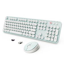 Wireless Keyboard and Mouse Combo Ergonomic Full Size Typewriter Retro Round ...