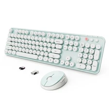 Wireless Keyboard and Mouse Combo Ergonomic Full Size Typewriter Retro Round ...