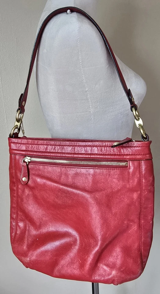 Vintage Coach Ashley Red Leather Shoulder Bag Gold Hardware Purse Tote - Image 4 of 4