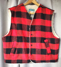 Vintage Canyon Guide Outfitters Red Buffalo Check Plaid Vest Mens XL Sherpa Warm