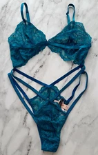 Victorias Secret Nwt Teal Lace Cut Out Shine Side Strappy Bodysuit Teddy XL
