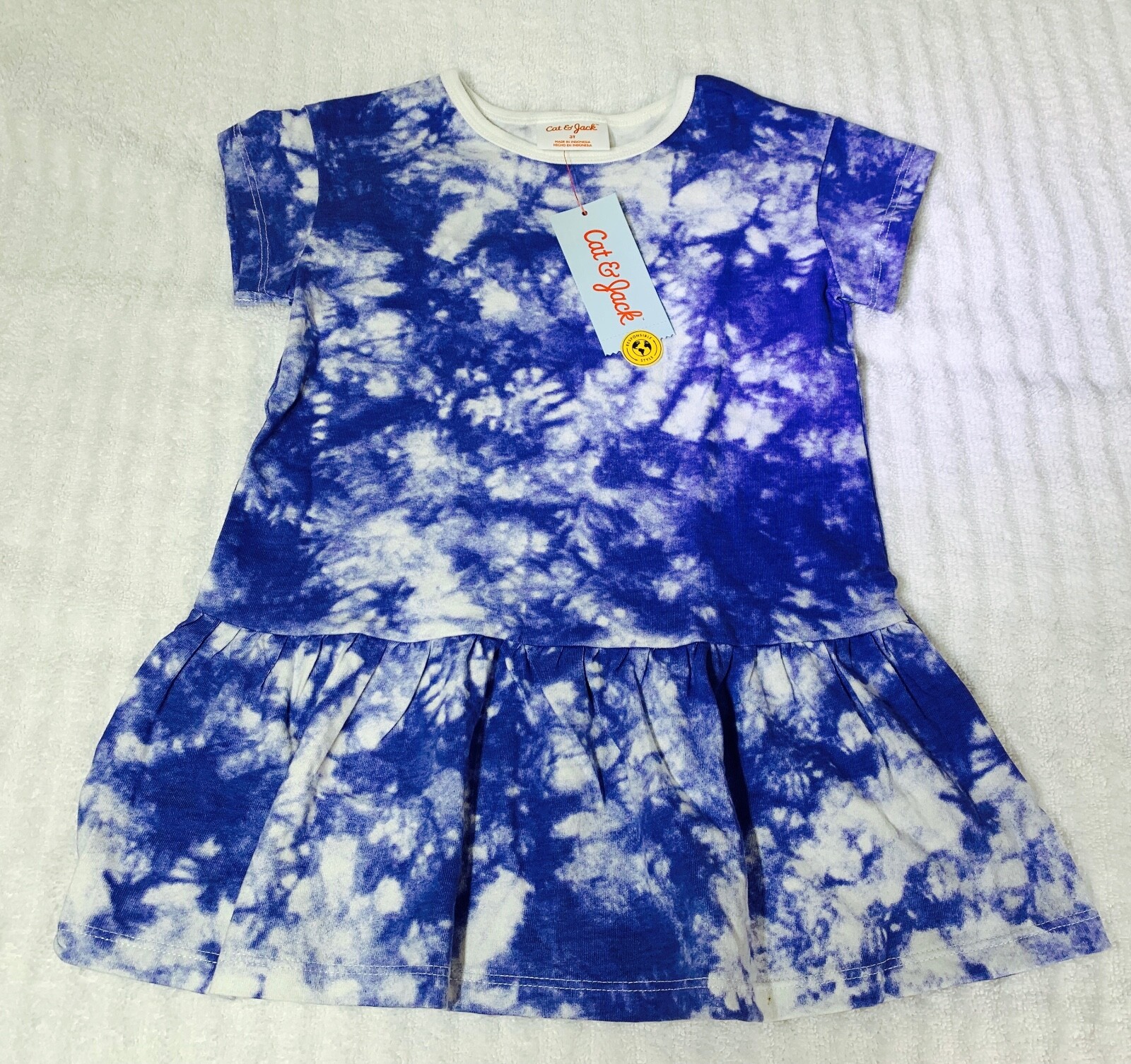 Cat and Jack Toddler T Shirt Dress Blue Tie Dye 3T Fits 28.532 Pounds