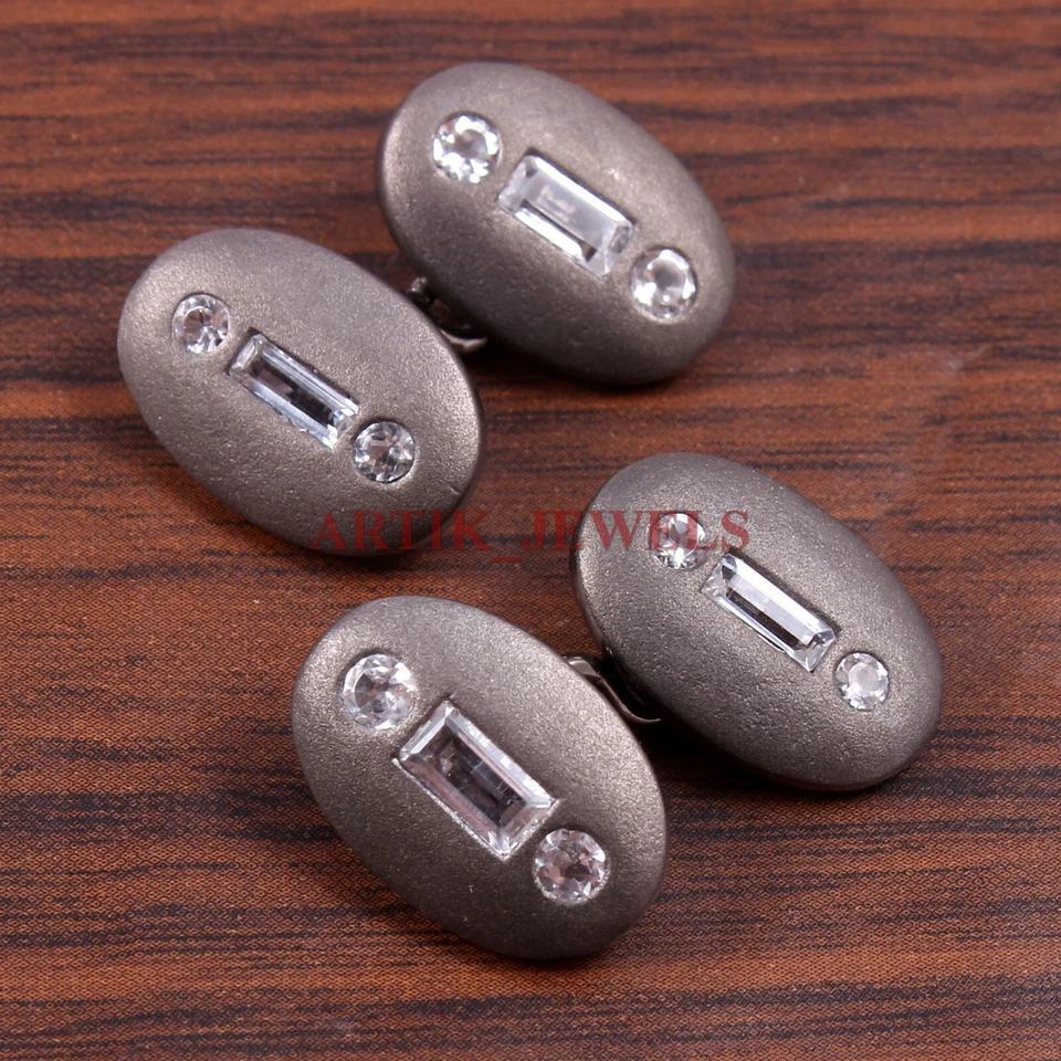 Gemelos de plata de ley 925 rodio negro piedras preciosas de topacio blanco natural #2657 Foto 4 de 4