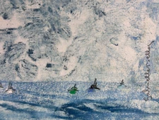 Vintage Small Impressionist Pastel Gabrielle Bellocq Marine Boats Sky