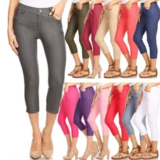 Womens 5 Pocket Capri Jeggings Stretchy Pant Jeans Leggings Plus Size Available