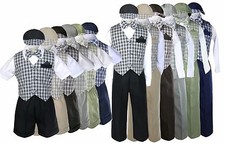 Baby Toddler Boy checker Easter Gingham Christmas Long/Short Vest Set Suit Sm-4T