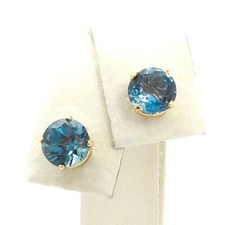 14K Gold London Blue Topaz December Birthstone Stud Earrings New