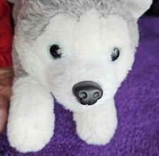 FAO Schwarz Plush Wolf Husky Dog Gray White Stuffed Animal 15  Blue Eyes Soft