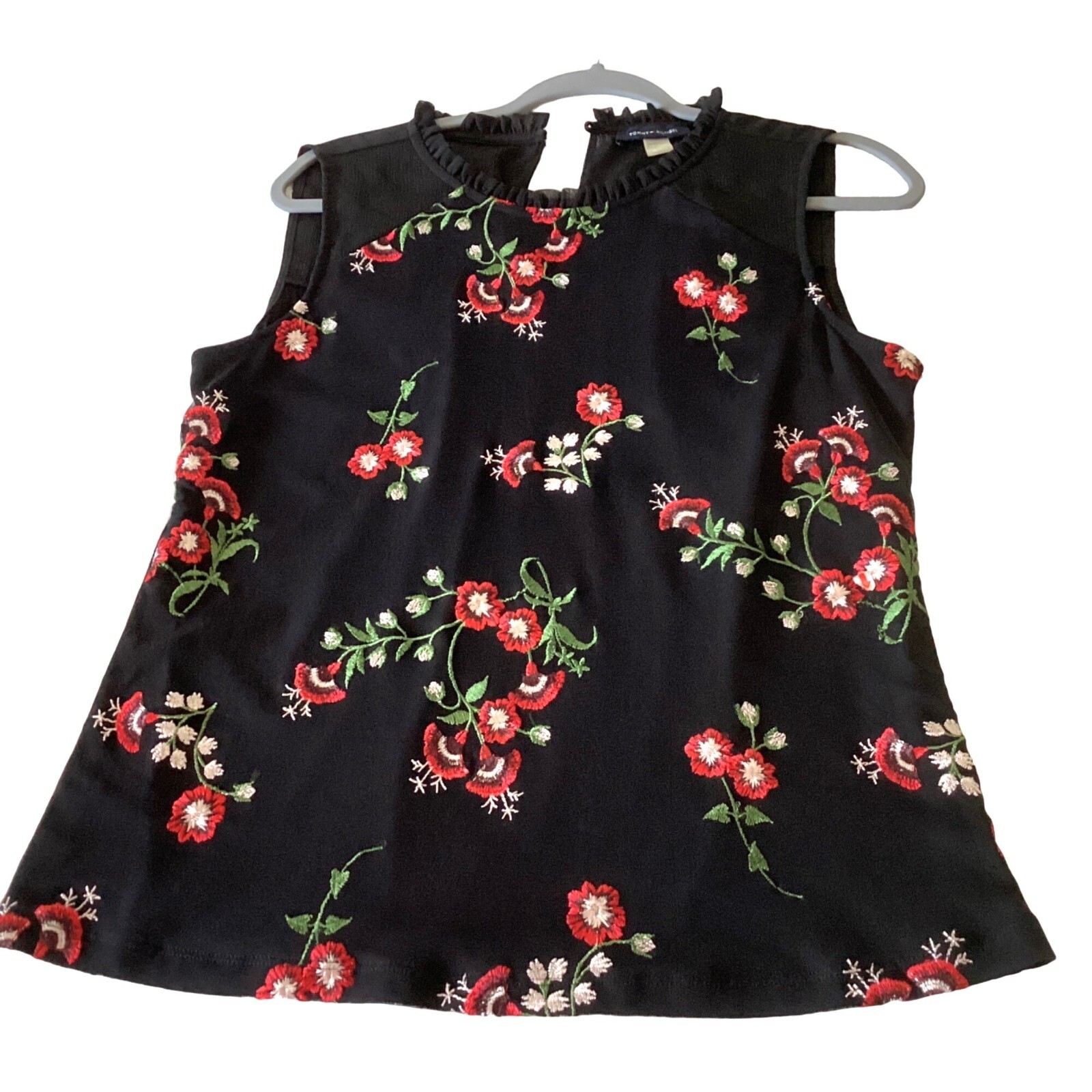 TOMMY HILFIGER Women's Ruffle Neck Top Size M Floral