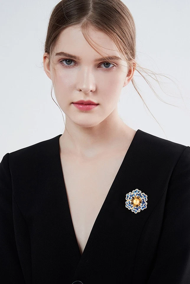 Brooches Pins for Women Crystal Flower Vintage Fashion Jewelry Blue Green New - Image 2 of 4