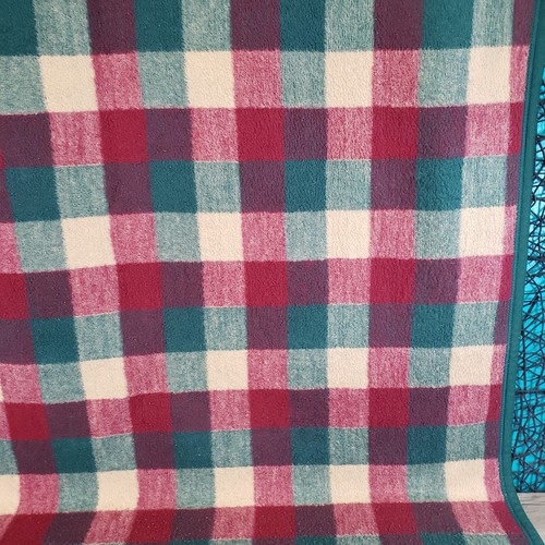 Aurora Biederlack Throw Blanket 47" x 59" Green Beige Burgundy Cabin Woods - Picture 6 of 11