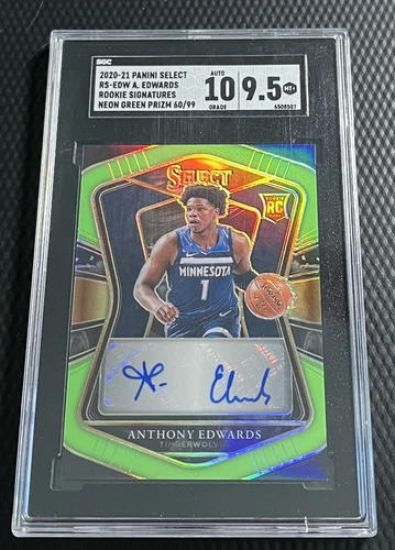 2020-21 Anthony Edwards SGC 9.5/10 Panini Select RC Signatures Geen 60/99 Auto