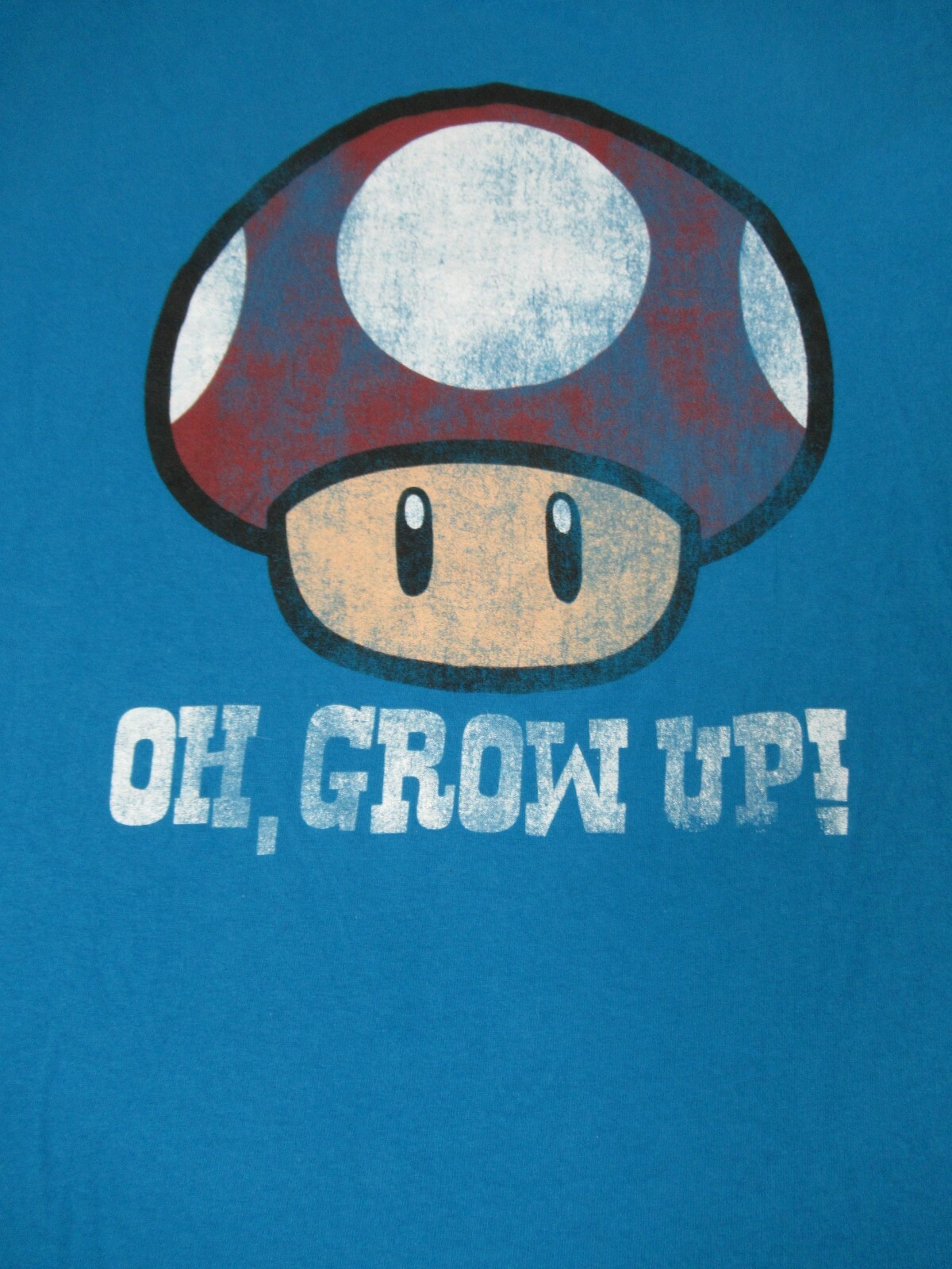 SUPER MARIO BRO JUMBO DISTRESSED TOAD OH GROW UP BLUE LG MENS T-SHIRT F114