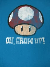 SUPER MARIO BRO JUMBO DISTRESSED TOAD OH GROW UP BLUE LG MENS T-SHIRT F114